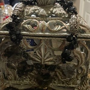 Black crystal and silver necklace